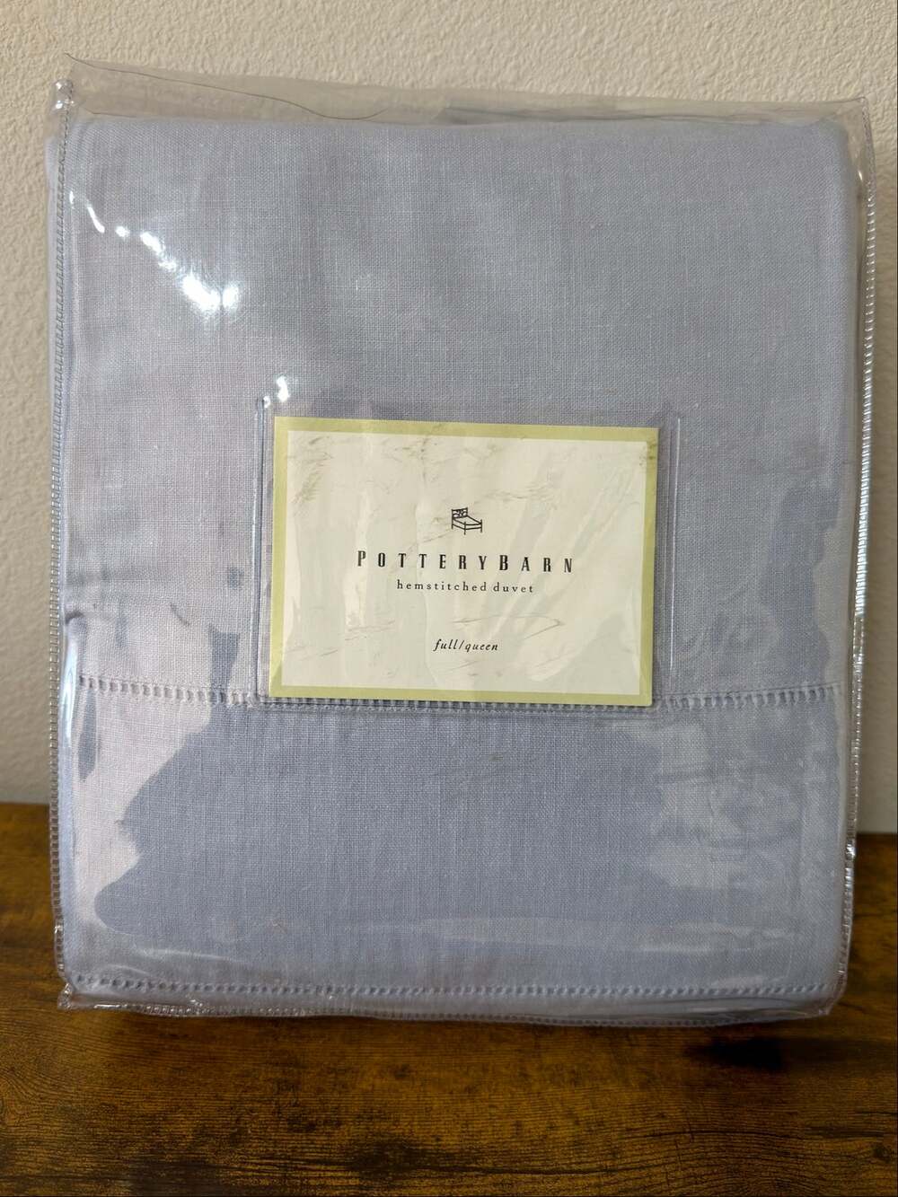 Pottery Barn Hemstitched Duvet Linen/Cotton Full/Queen Blue New